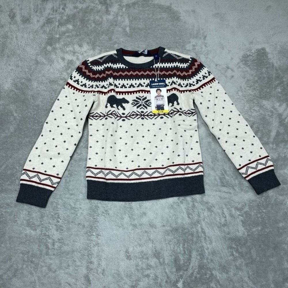 Lands End Family Holiday Sweater Kids Size S 7/8 Winter Fair Isle a0784